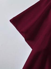 SHEIN LUNE 大码复古图案鸟叶图腾复古印花图案连帽 T 恤，适合女性，森林自然爱好者 - 酒紅色 - 查看 5