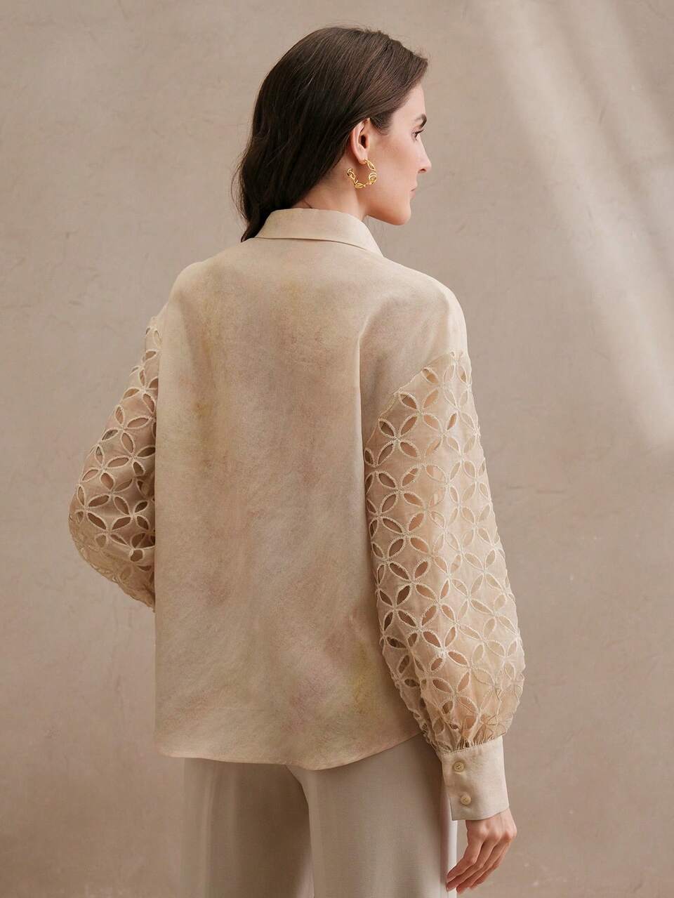 Elegant Sequins Embroidered Satin Blouse Long Sleeve Loose Versatile
