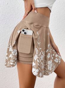 SHEIN Essnce Women's Summer Summer Outfits Casual Solid High Waist Skort With Phone Pocket Minimalist Flower Printed Shorts With Pockets Shorts Inside Out Back To School Outfits