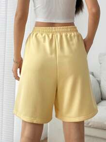 SHEIN EZwear 女士休闲夏季纯色抽绳腰斜口袋七分裤