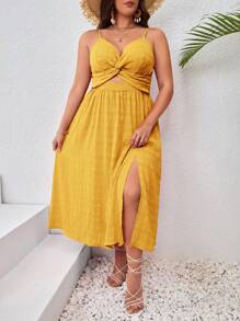 SHEIN VCAY Plus Size Women's Sleeveless Twist Knot Cami Summer Dress,Sundress