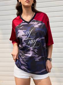 Streetz SHEIN Sport Women Camouflage Printed Patchwork Short Sleeve Sports T-Shirt - Multicolor - View 4