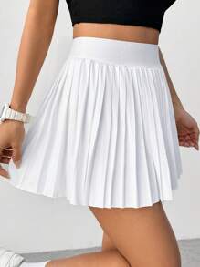Flirla Petite 女式纯色百褶迷你裙，春夏 - 白色 - 查看 3