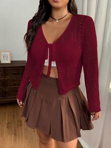 SHEIN EZwear Plus Size Wine Red Ice Silk Knit Cardigan, Spring/Summer