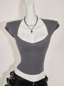 SHEIN ICON 性感露背圆领休闲功能性（吸湿排汗）黑色 T 恤