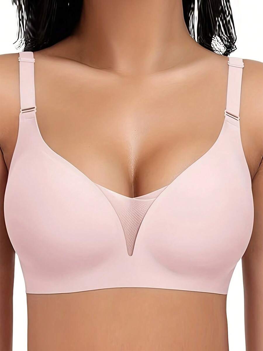 SHEIN 1pc Seamless Wireless Bra For Women - Pink - View 1