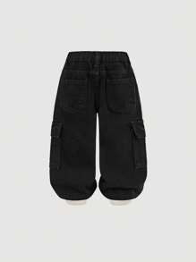 SHEIN Baby Boys' Street Cool Washed Camo Cargo Pocket Loose Fit Denim Jeans,Casual And Versatile For Baby Boys Fall/Winter Clothes