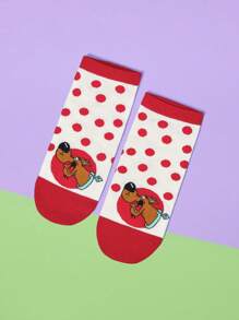 SCOOBY-DOO X SHEIN 1 par de meias femininas fofas com estampa de bolinhas e cachorro de desenho animado