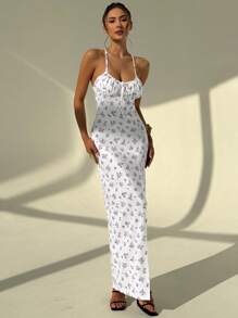 Aloruh Robe d'été sans manches à imprimé floral avec fente latérale, convient pour les vacances