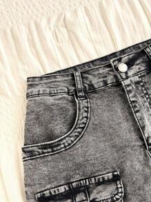 Attitoon Falda vaquera de carga tipo cowboy de estilo grunge Y2K - Gris Oscuro - Ver 5