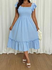 Flirla Women's Ruffle Pleated A-Line Vacation Casual Long Dress, Summer - Blue - View 7