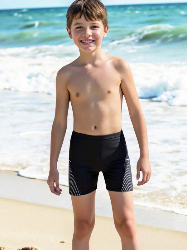 Maillots de bain décontractés pour pré-adolescents avec imprimé de lettres et patchwork