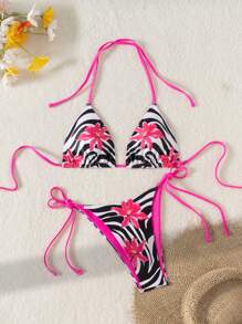 Swim Vcay Damen sexy Leoparden-Muster Bikini, mit seitlichen Bändern, Badeanzug für Sommerurlaub - Verschiedenfarbig - Übersicht 2