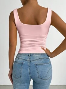 SHEIN PETITE 柔粉色夏季休閒女款無袖修身背心，適合正式場合、高級優雅舞會、音樂節狂歡、街頭風、生日、演唱會、夜店、海灘，適合嬌小女性 - 粉色 - 查看 3