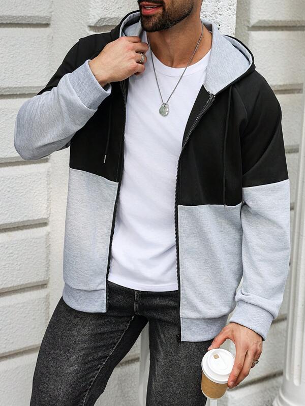 Manfinity Homme Manfinity Streetrush męska minimalistyczna bluza z kapturem, sportowa wiatrówka, męska bluza z kontrastowym zamkiem błyskawicznym Street Sports, prezenty dla chłopaka
