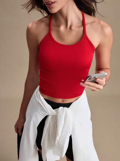 Eassivo Top sin mangas corto de entrenamiento con parte trasera estilo "racer" para mujer