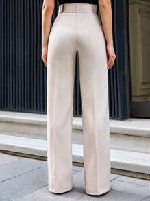 EURMUSE Fashionable Versatile Solid Color High Waist Straight Leg Suit Pants - Apricot - View 2