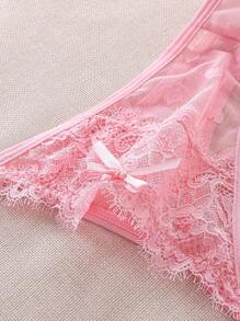 SHEIN 3pcs/Set Women Low Waist Lace G-String, Assorted Heart Pattern - Pink - View 4