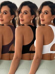Easithlete 3pcs Solid Color Sports Bra, Fashionable Design Suitable