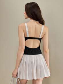 Muvela Women Simple Fashion Contrast Color Pleated Hem Camisole Mini Dress Graduation Dresses For Women Summer Outfits For Women Flowy Dress