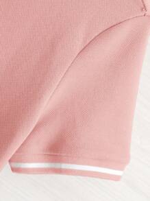 SHEIN Áo thun polo tay ngắn màu trơn cổ bẻ cho bé trai tuổi mới lớn - Hồng - Xem 4