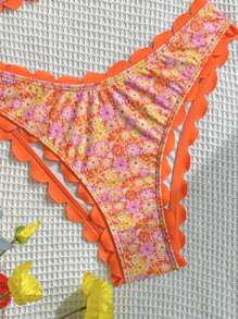 Swim Mod Set de 2 piezas 2025 Nuevo top de bikini con volantes y estampado floral aleatorio y Bottom, traje de baño sexy para playa