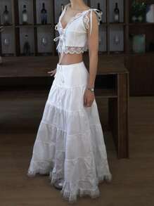 DAZY Women's Lace & Mesh Panel Skirt Fall Skirts - White - View 4