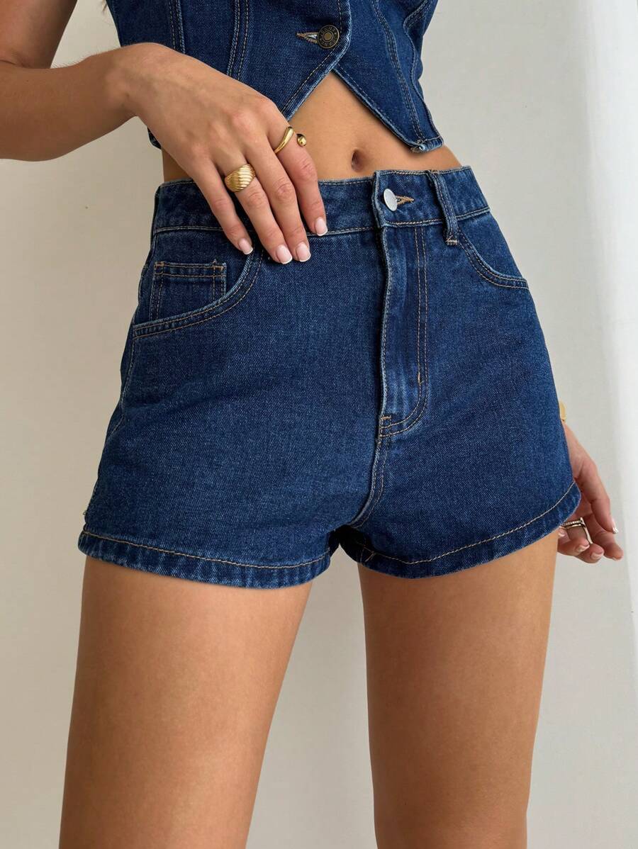 Aloruh Short en jean unicolore et simple pour femmes - Jean brut - Voir 1