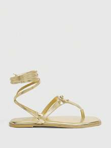 CUCCOO SZL 女士时尚金色性感平底凉鞋 - 金色 - 查看 3