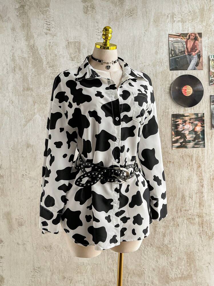 SHEIN CovetEZ 大码休闲宽松奶牛印花衬衫 - 彩色 - 查看 5
