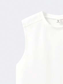 SHEIN Bolty Teens Boys Casual Plain Color Versatile Comfortable Solid Round Neck White Tank Top, Suitable For Commuting, School, Daily Casual, Travel, Sports, Spring/Summer