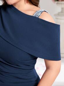 Coutiva Plus Size Asymmetrical Beaded Formal Evening Gown, Party Dress, For Wedding Guest - Navy Blue - View 5