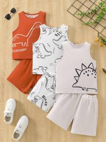 Young Boys Cartoon Print Tank Top And Shorts 2-Piece Set