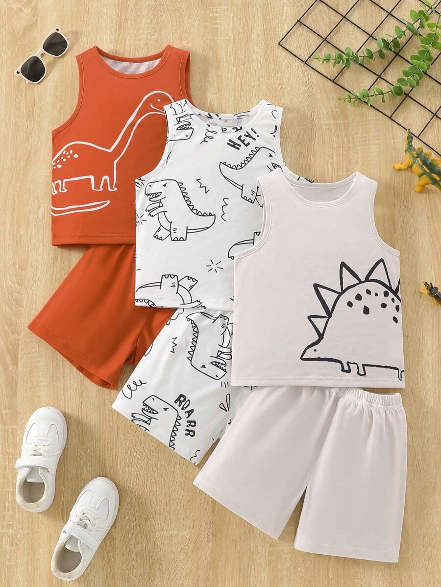 Young Boys Cartoon Print Tank Top And Shorts 2-Piece Set