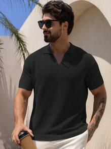 DAZY Men's Solid Black Textured Knit Shirt, Summer - Black - View 4