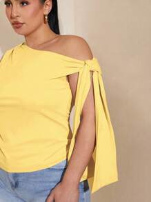 SHEIN BAE 大码女式不对称肩部上衣，适合通勤、约会、下午茶、情人节、夏季、生日、正式场合、派对、外出等场合。 - 黃色 - 查看 7