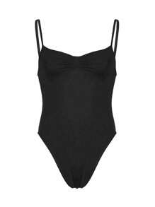 INAWLY Body ajustado sin mangas con fruncido de unicolor para mujer