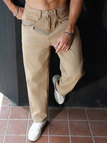 Manfinity Homme Jeans casual in denim con bottone e tasca, di colore unito, versatile per gli uomini