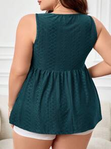 SHEIN LUNE 大码女式纽扣装饰荷叶边下摆休闲宽松上衣