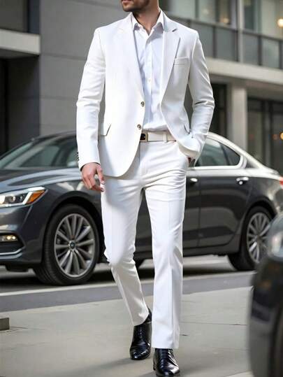 Manfinity Mode Plus Size Men 2-Piece Solid Color Suit Set (Jacket & Pants)