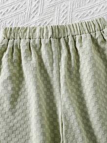 2件套男童纹理图案纽扣衬衫和短裤套装 - 綠色 - 查看 4
