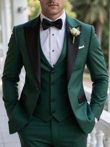 Calvornis بدلة رجالي صلبة كاجوال مكونة من سترة بياقة قبنة وبنطال بجيوب مائلة