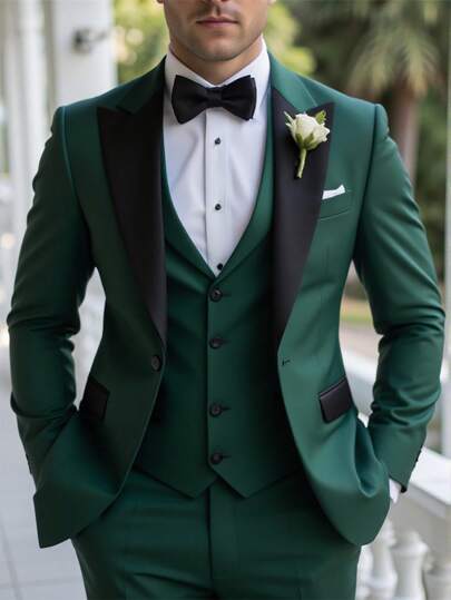 Calvornis メンズ無地カジュアル ラペル ネック ブレザー&スラントポケットパンツ スーツセット