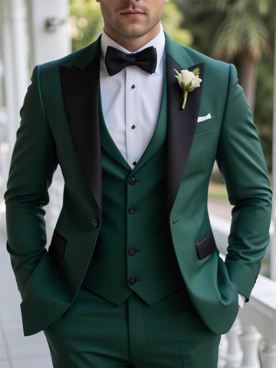 Calvornis بدلة رجالي صلبة كاجوال مكونة من سترة بياقة قبنة وبنطال بجيوب مائلة