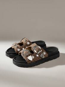 Solecia Women's Thick Sole Retro Slide Sandals, Minimalist & Practical Multifunctional - Brown - View 2