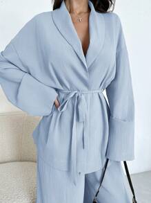 Firerie 女士优雅休闲度假通勤办公室宽松翻领系腰紧身牛仔裤和高腰宽松阔腿裤，适合秋夏季 - 淺色水洗藍 - 查看 4