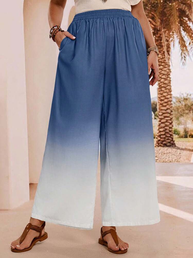 Plus Size Women's Gradient Color Slant Pocket Loose Pants, Simple And Fashion Style, Suitable For Summer,Casual Holiday Style, Casual Holiday Outfits, Summer Fashion, Women's Summer Outfits, Mother's Day Outfits, Country Concert Outfits, Women's Boho Outfits, Women's Western Outfits, Women's Holiday Outfits, Women Summer Clothing Women Plus Clothing Business Casual Woman S Summer Clothes Women Plus Clothing Formal