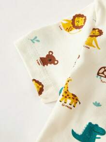 Cozy Pixies 新生女宝宝卡通动物印花柔软针织圆领短袖连体衣