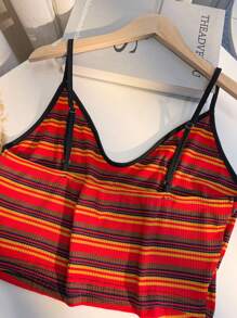 CovetEZ Plus Size Spaghetti Strap & Tank Top, Striped, Fashionable For Summer - Red - View 2