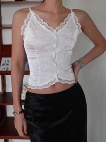 DAZY Damen Spitzen-Trägerhemd Trägertop Crop Damen Oberteile - Weiss - Übersicht 7